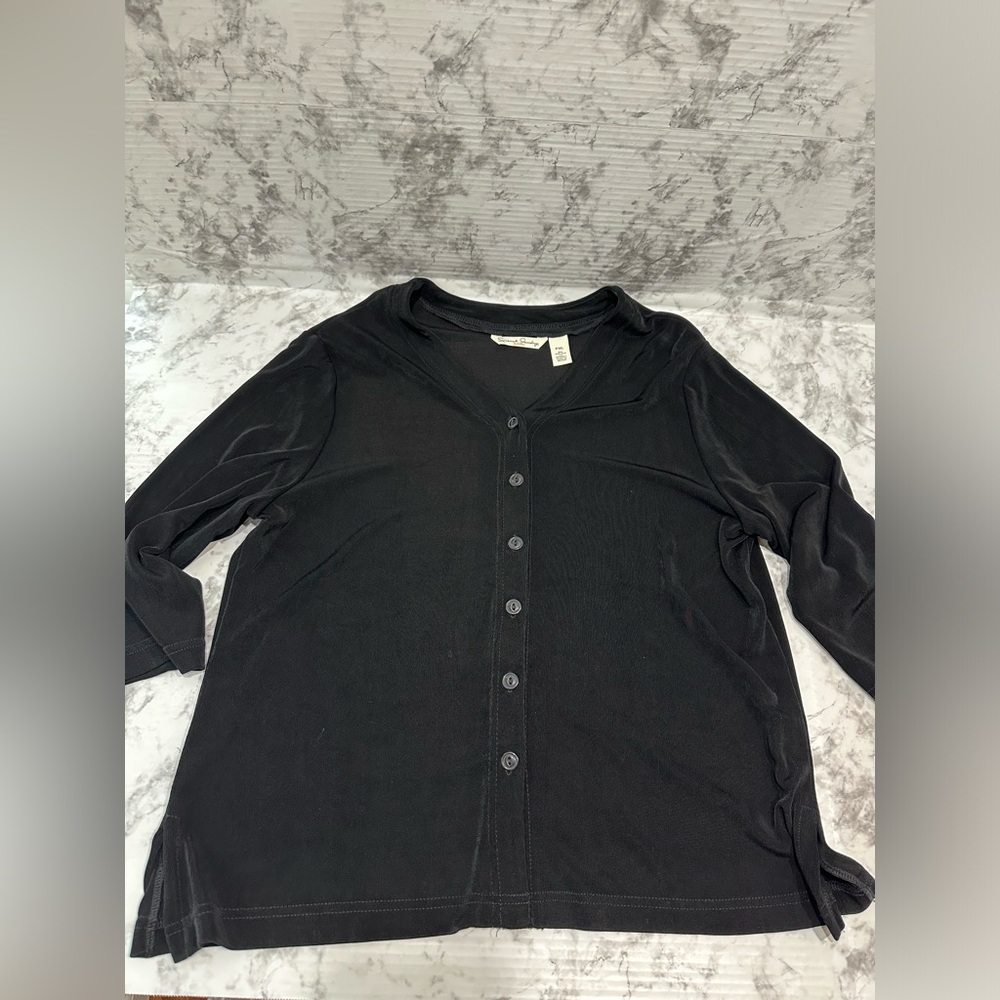 Black Button Cardigan Sweater No Wrinkle Size XL Petite